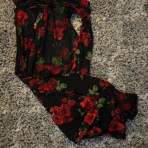 Y2K Floral Black and Red Sheer Shawl